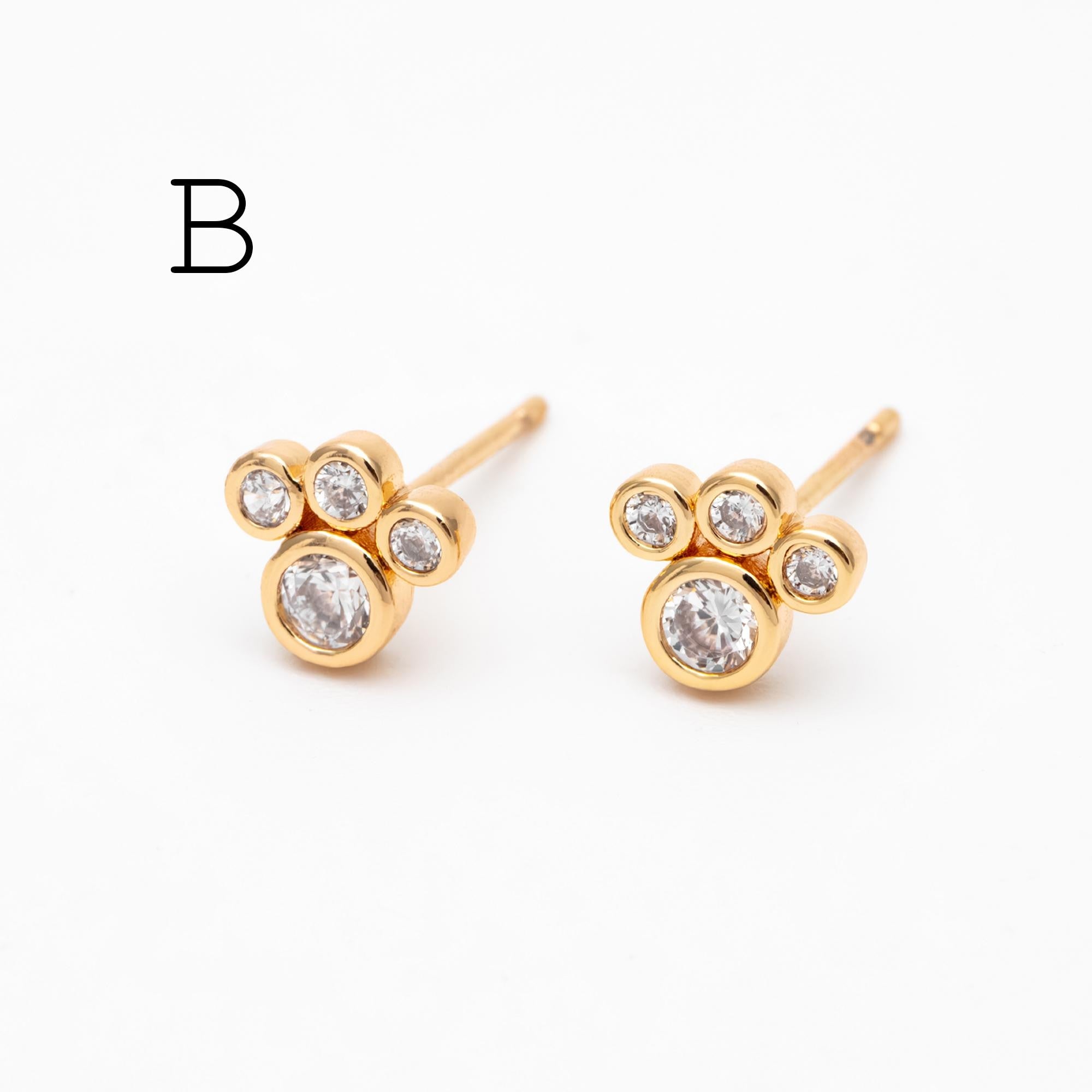 4pcs CZ Pave Round Cluster Earrings , 18K Gold Plated Brass, Dainty Stud Earrings (GB-3671)